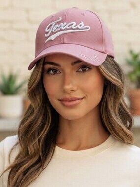 Pink Baseball Cap Texas Script Embroidered Pink Adjustable Small